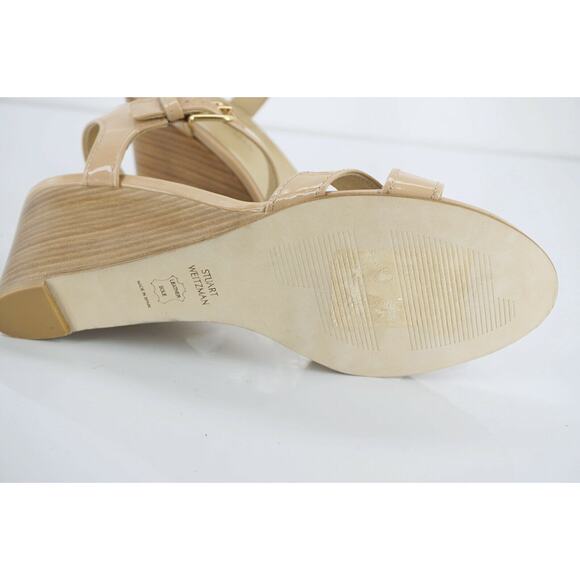 Stuart Weitzman Next Wedge Cross Ankle Sandals Nude Patent - Picture 7 of 10